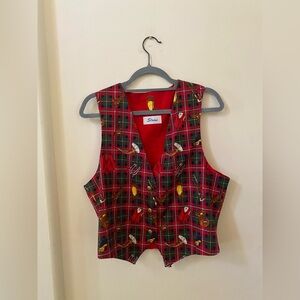 Vintage Sloan Tartan Plaid Equestrian Vest Red Green Gold Horse Theme